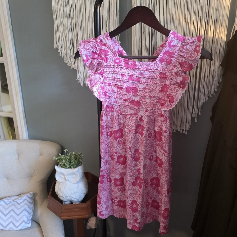 Girls Pink Floral Dress Flutter Sleeves Size 10 Picapino